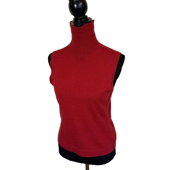 Womens Sleeveless Red Turtleneck Sweater Top Small Cashmere Blend Bobby Jones - Picture 1 of 6